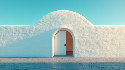 White arched doorway, sunlit exterior
