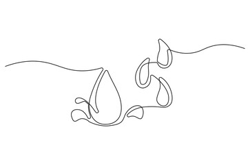 Continuous one line drawing of Water drop. Single line drawing illustration of Dropping water. Water concept vector art. Doodle line illustration.