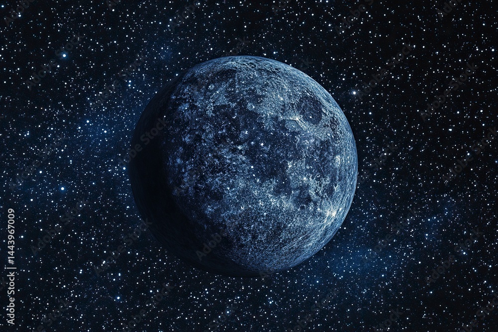 Poster blue planet with a starry sky background. dark space. abstract cosmic background. elements of text a