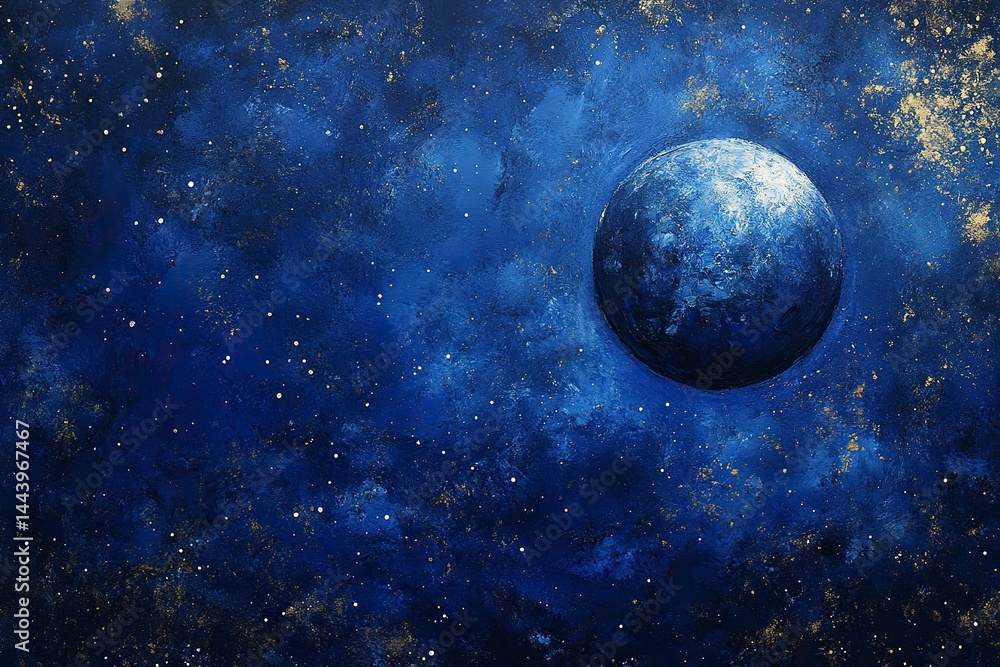 Poster blue planet with a starry sky background. dark space. abstract cosmic background. elements of text a