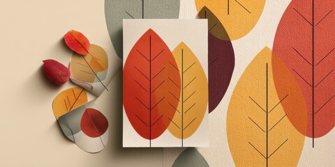 Autumnal leaf design arrangement on a neutral background