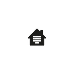 Black house icon with white brick wall in the center, visual representation of structural security, physical isolation and protection in the domestic environment.