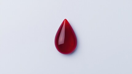 Obraz premium A single red blood drop in a teardrop shape on a plain white background.