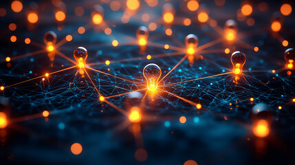 Fototapeta premium abstract network of connected glowing light bulbs