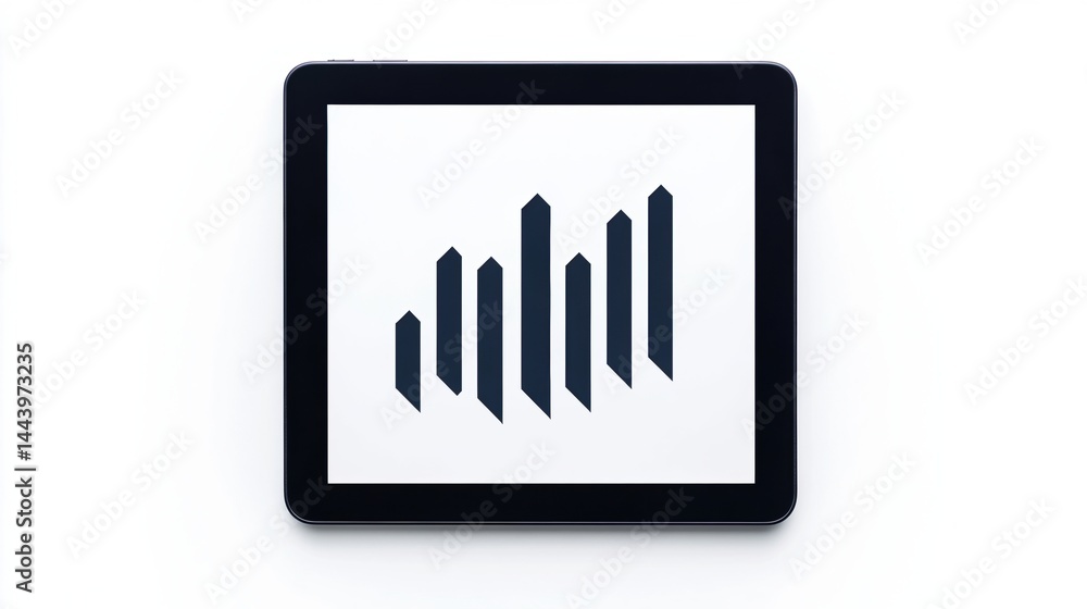 Poster a digital tablet displays a minimalist bar graph icon, symbolizing data analysis and business growth