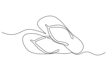 Continuous one line drawing of Flip flops. Single line drawing illustration of flip-flops sandals on the beach. Summer beach concept vector art. Doodle line illustration.