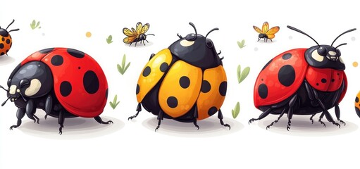 Fototapeta premium Adorable Ladybugs Collection: A Vibrant Display of Red and Yellow Insects