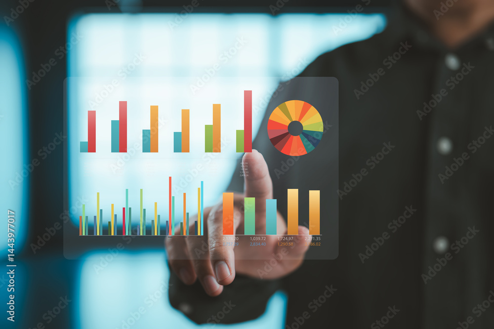 Aufkleber  Interactive business graphs highlight yearly growth trends and performance metrics.