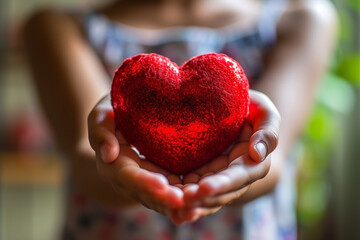 On World Heart Day and World Health Day, show gratitude and kindness by complimenting and being thankful for populous hands that hold red hearts, symbolizing love, health care, organ donation, family 