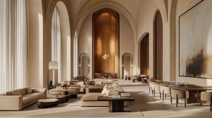 Spacious, elegant interior design of a modern luxury lounge.