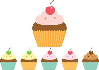 set of cupcakes with cherry