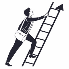 Man Climbing Ladder Reaching For Success Career Growth Opportunity Concept