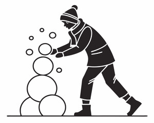 Person Building Snowman In Winter Monochrome Vector Illustration Graphic Design