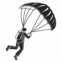 Parachutist With Parachute Vector Illustration Black And White Isolated On White