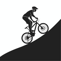 Silhouette Of Mountain Biker Riding Up Hill Extreme Sport Adventure