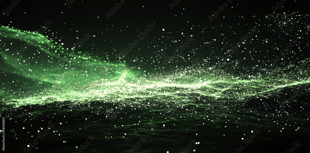 Poster green particle wave abstract background
