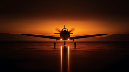 Silhouette airplane at sunset