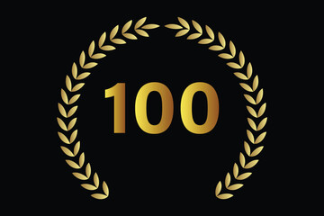 number 100 icon with laurel wreath vector.