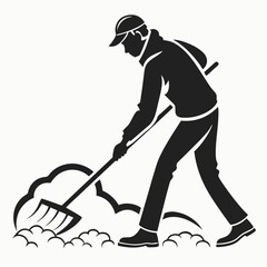 Vector Illustration Of Man Raking Leaves Fall Season Outdoor Work Cleanup