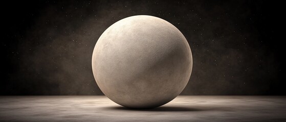 Beige sphere standing on beige surface against a dark background