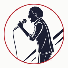 Singer Silhouette Performing With Microphone In Circle Frame Vector Illustration