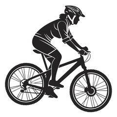 Naklejka premium Woman Rides Mountain Bike Silhouette Black And White Vector Illustration