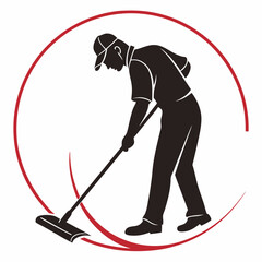 Silhouette Of A Cleaner Moping The Floor Within A Red Circle