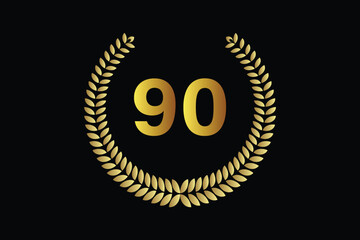 number 90icon with laurel wreath vector.
