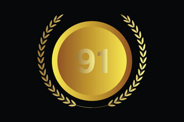 Naklejka premium number 91 icon with laurel wreath vector.