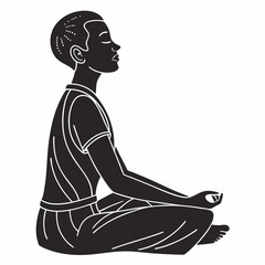 Black Silhouette Of Woman In Meditation Pose Against White Background Vector