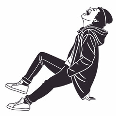 Ecstatic Man With Beanie And Coat Illustration In Vector Format