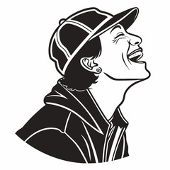 Vector Art Laughing Woman Wearing A Baseball Cap And Hoodie Jacket