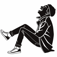 Silhouette Of A Laughing Young Man Sitting In Casual Outfit Vector Art