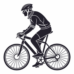 Obraz premium Cyclist In Silhouette Riding A Bicycle With Helmet And Sunglasses Vector