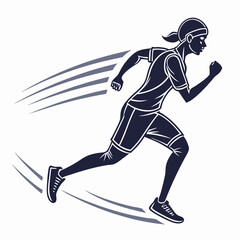Silhouette Of A Female Runner Sprinting With Speed Lines Illustration