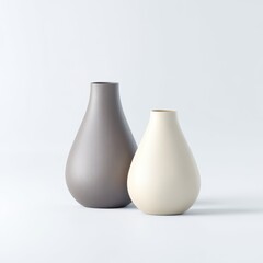 Pair of minimalist ceramic vases isolated on clean white background for home styling stock