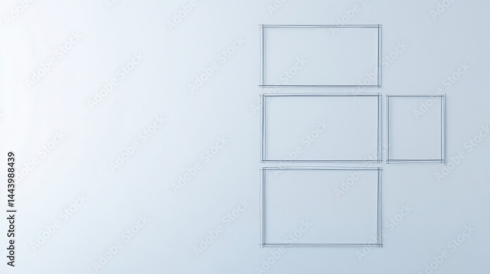 Poster minimalist sketch of four rectangles on a plain light background, arranged in a simple, geometric pa