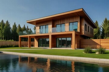 Fototapeta premium modern house with pool and garden