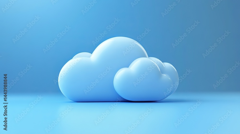 Poster abstract blue cloud computing digital technology icon illustration 3d sky web data clean shape light