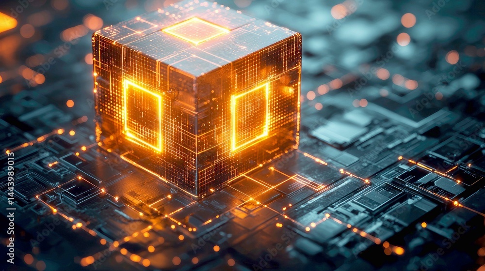 Aufkleber digital cube: abstract technology and network concept