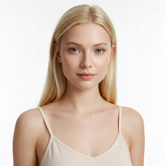 Beautiful Young Blonde Woman with Natural Makeup Portrait Set Isolated on White Background