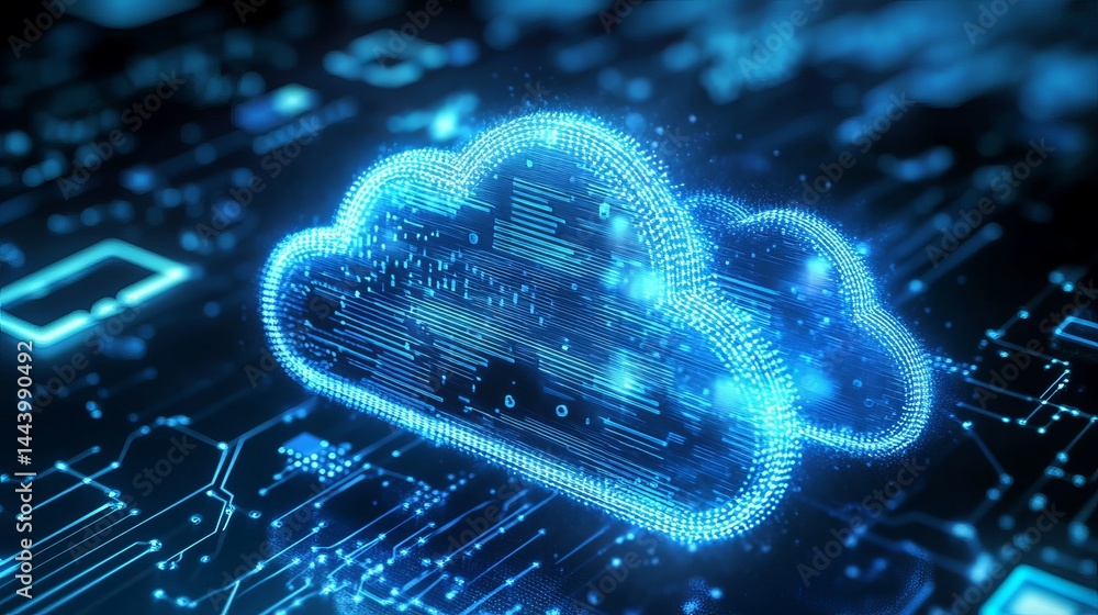 Leinwandbilder abstract digital cloud computing network technology concept web data blue cyber board light server