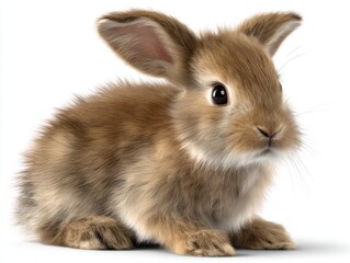 Obraz premium Cute brown bunny sitting isolated on white background