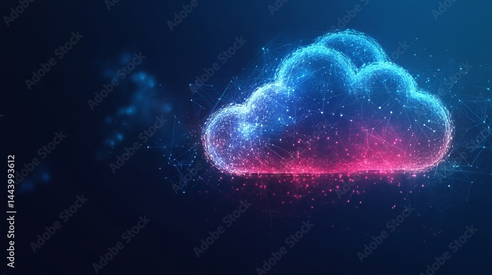 Aufkleber abstract cloud computing network digital data technology illustration web blue pink dark lines nodes