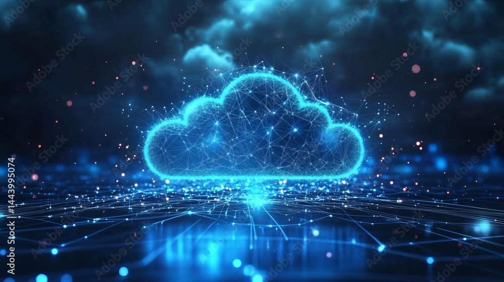 Aufkleber abstract digital cloud network technology data concept illustration web blue mesh lines cyber space