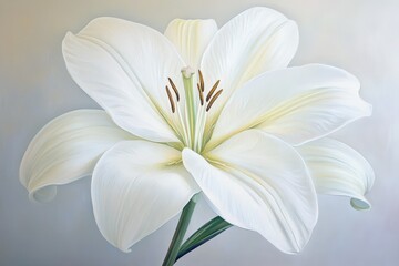 Fototapeta premium Detailed close-up painting of a pristine white lily.