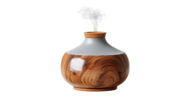 Aromatherapy Essential Oil Diffuser: Capturing the serene beauty of a modern essential oil diffuser, elegantly designed to release aromatic vapors, enhancing the tranquility of a wellness space.