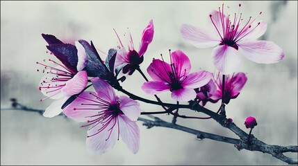 A dreamy, abstract cherry blossom with a grainy, vintage vibe. Soft-focus, minimalist, and psychedelic tones on white background—perfect for artistic and nostalgic designs