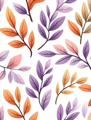 Pastel autumn leaves pattern; orange, purple, pink sprigs on white