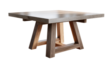 Modern Square Table: A contemporary square table made of sturdy wooden legs and a sleek, smooth tabletop, perfect for stylish dining or interior design.